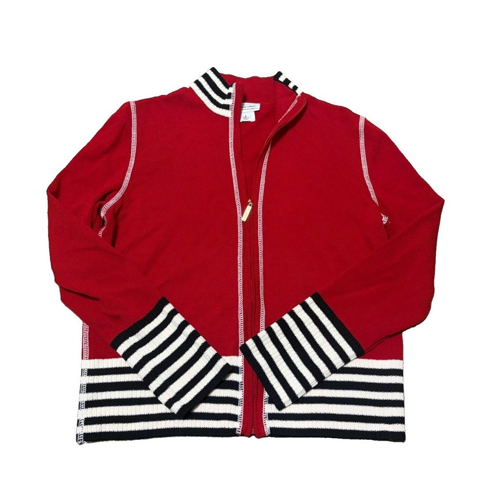 St John Sport Womens S Wool Full Zip Jacket Red Stripe Nautical Coastal VTG